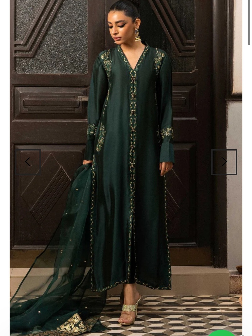 Embroidered Deep Green Long Sleeve Women's Dress